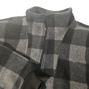 Vintage POLAR FLEECE Sherpa Jacket Malden Mills Plaid Black Gray Size M Women's